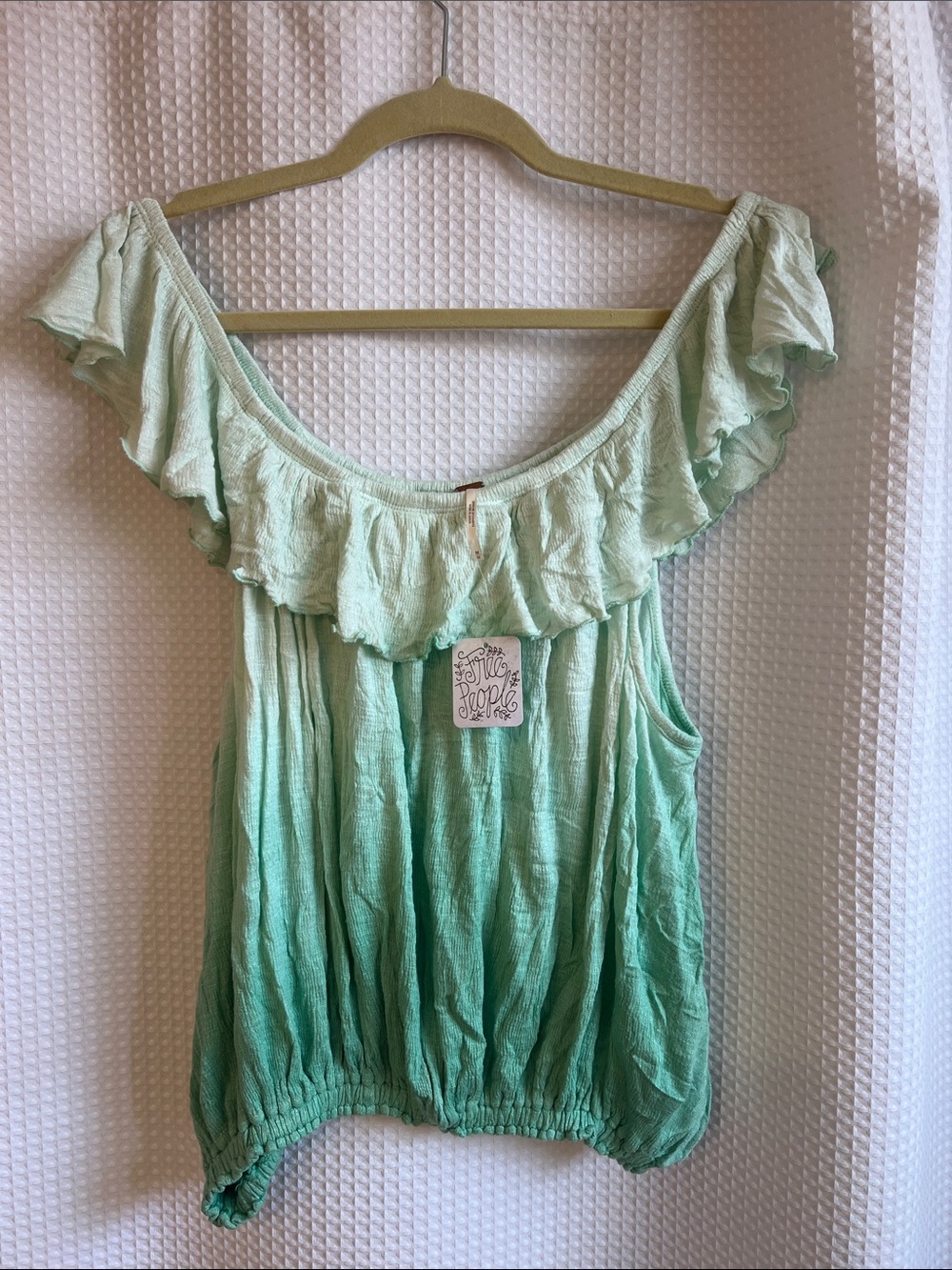 Free People Mint Green Ombre Ruffle Off-Shoulder Top